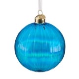 Glob Ornament Brad de Craciun din Sticla Albastra cu Dungi Reliefate, CMCLASS