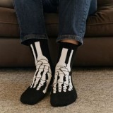 Șosete cu Model de Schelet, Negre, pentru Halloween - 1 Pereche, CMCLASS