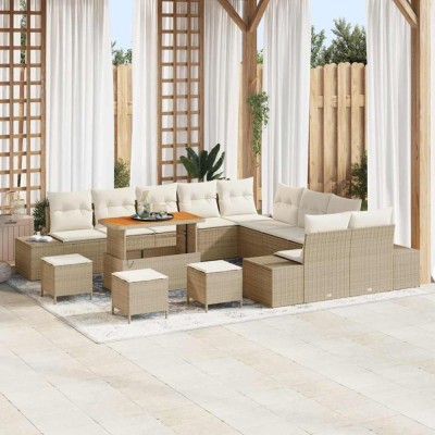 vidaXL Set de canapele pentru grădină cu pernă 14 pcs Bej Rattan poli foto
