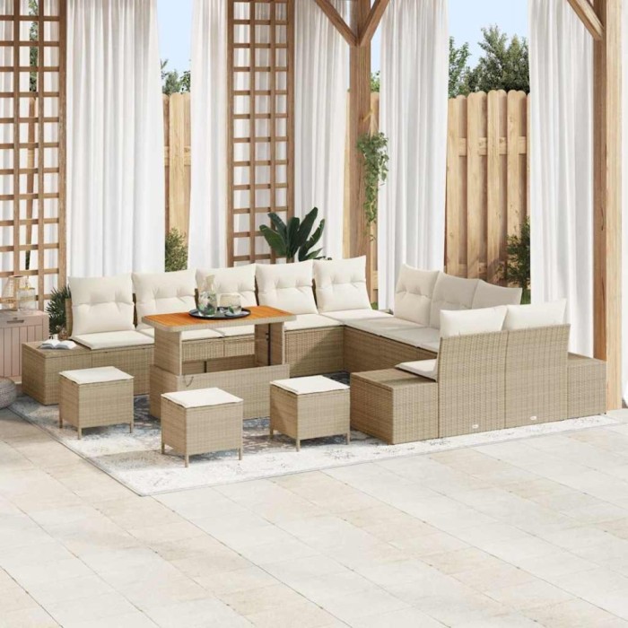 vidaXL Set de canapele pentru grădină cu pernă 14 pcs Bej Rattan poli