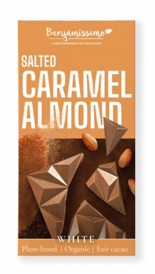 Ciocolata alba cu migdale si caramel sarat, bio, 60g, Benjamissimo foto