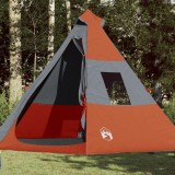 Cort Camping 7 Persoane vidaXL Gri/Portocaliu 350x350x280cm, Impermeabil, Taffeta 185T, Plasa, Geanta Transport Inclusa
