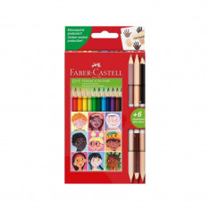 Creioane colorate 12 culori triunghiulare si 3 creioane bicolore cu 6 tonuri pentru nuanta pielii, Faber Castell FC511514