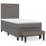 Cumpara ieftin Pat box spring cu saltea, gri, 80x200 cm, piele ecologica