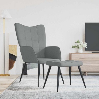 vidaXL Scaun de relaxare cu taburet, gri deschis,textil foto