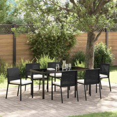 vidaXL Set de masă pentru grădină 7 pcs Negru Rattan poli 3379237