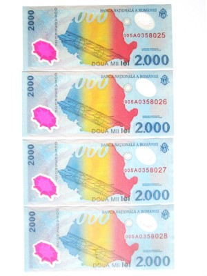 Romania lot 4 bancnote 2000 Lei 1999 UNC serii consecutive 005A,vedeti imaginile foto