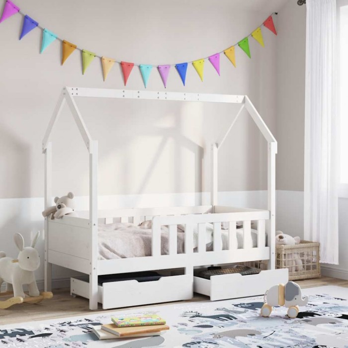 Cadru de pat copii cu sertare, 80x170 cm, lemn masiv pin