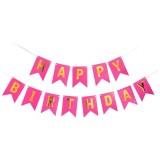 Banner Happy Birthday Roz Inchis, Ghirlanda 2.5m, Decoratiune Aniversare Copii, Litere Aurii 17cm, Ropet