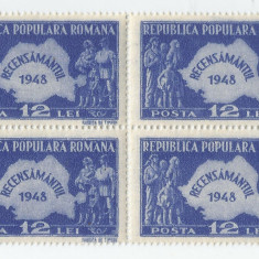 Romania, LP 226/1948, Recensamantul, bloc de 4 timbre (1), MNH