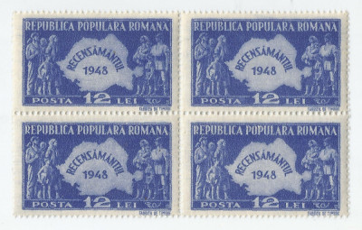 Romania, LP 226/1948, Recensamantul, bloc de 4 timbre (1), MNH foto