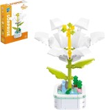 Set De Constructie Floare Crin Alb 3D Innovium&trade;, Model Realist In Ghiveci, 128g, Dimensiuni 19.5 &times; 14 &times; 4.2 CM