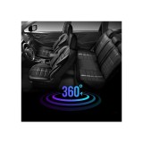 Set Huse Scaune Auto pentru Audi A3 - Panda Uludag, material textil cu piele ecologica, cu fermoare pentru bancheta rabatabila, negru cu gri, 11 piese
