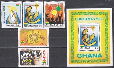 Ghana 1983 - Crăciun, Serie + Colita, MNH foto