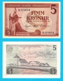 Islanda (pick 37) 5 Kronur 1957 UNC; Ing&oacute;lfur Arnarson, primul colonist al Islandei