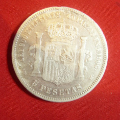 Moneda 5 pesetas 1871 Rege Amadeo argint cal.F.Buna Spania