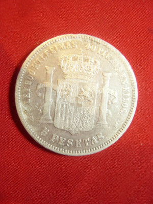 Moneda 5 pesetas 1871 Rege Amadeo argint cal.F.Buna Spania foto