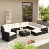 Cumpara ieftin Set mobilier de grădină cu perne, 12 piese, negru, poliratan