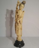 Statueta asiatica Feng Shui |Maiden cu lotusi| veche, rara, semnata
