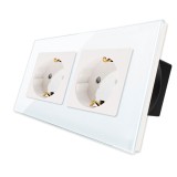 Priza schuko dubla Luxion LXD-2MP010G-W, incastrat, contact de protectie, rama din sticla inclusa, alb