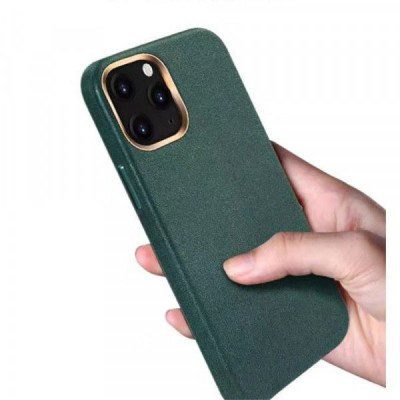 Husa TPU cu insertie de piele ecologica Apple iPhone 12, Verde foto