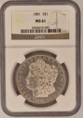 United States, SUA, Statele Unite, 1 Dollar 1881 MS 61 KM#110 Morgan Dollar