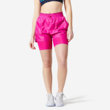 Pantalon scurt 2 &icirc;n 1 FST520 Fitness Cardio Roz Damă, Domyos