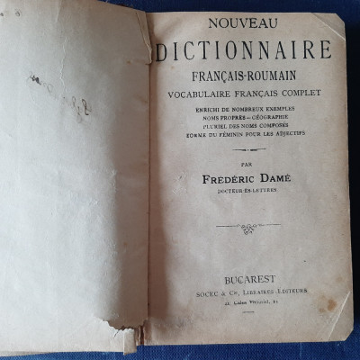 Frederic Dame Nouveau dictionnaire Francais-Roumain (1900) foto