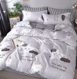 Cumpara ieftin Lenjerie Pat Bumbac 4 Piese cu Elastic Alb/Gri 140x200 cm