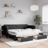 vidaXL Pat de zi cu extensie și sertare, negru, 80x200 cm, textil
