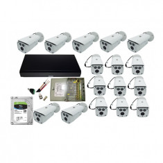 Kit profesional 16 camere supraveghere 2MP, Smart IR 80m, IP67 + DVR 16 canale 5MP + Sursa + Cablu + Mufe + HDD 2TB foto