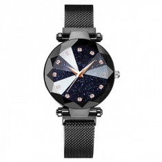 Ceas dama GENEVA CS1035, model Starry Sky, bratara magnetica, elegant, negru foto