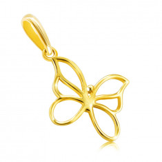 Pandantiv din aur 14K - fluture cu linii &icirc;nguste, aripi cu decupaje, bilă mică &icirc;n centru