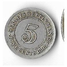 Moneda 5 cents 1895 - Straits Settlements, 1,35 g argint 0,800