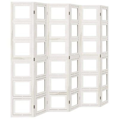 Paravan camera 6 panouri, alb, lemn masiv paulownia foto