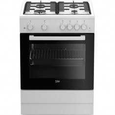 Aragaz Beko, 60 x 60 cm, inox, 4 arzatoare, 59 l, grill, rotisor, capac sticla, Alb foto