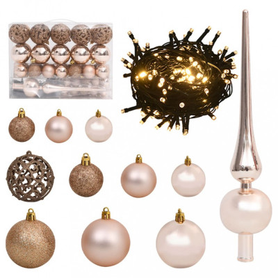 Set globuri Crăciun cu v&amp;acirc;rf &amp;amp; 150 LED-uri 61 piese, roz auriu foto