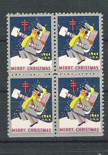 USA, Cinderella 1944 Christmas x 4, MNH, imperf. bottom L.091