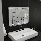 Oglinda LED Rectangulara, 80x60cm, Stile MotionGlow Marcello, Sistem Dezaburire, Ceas &amp; Termometru, Lupa Cosmetica, Dimabila ModernLight Concept