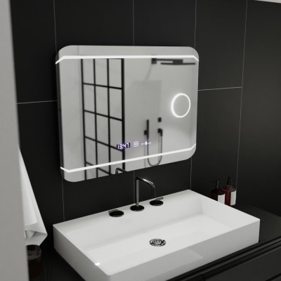 Oglinda LED Rectangulara, 80x60cm, Stile MotionGlow Marcello, Sistem Dezaburire, Ceas &amp;amp; Termometru, Lupa Cosmetica, Dimabila ModernLight Concept foto