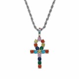 Cumpara ieftin Colier MBrands cu pandantiv in forma ankh, cristale zirconiu colorate Argintiu