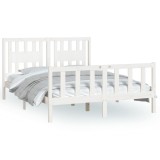 Cumpara ieftin Cadru de pat cu tablie, alb, 120x200 cm, lemn masiv de pin