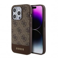 Husa Guess PU 4G Stripe MagSafe pentru iPhone 15 Pro Max Brown foto