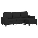 Cumpara ieftin Canapea cu 3 locuri cu taburet, negru, 180 cm, material textil
