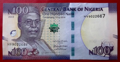 Nigeria 100 Naira 2022 comemorativa aUNC / UNC necirculata ** foto