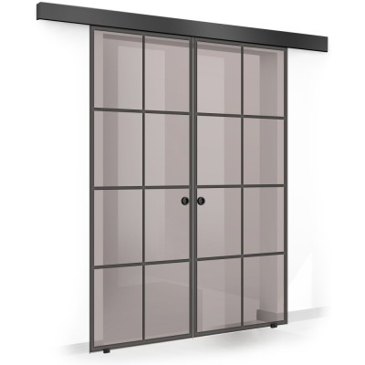 Usa culisanta Boss &amp;reg; Duo Black model Residence negru, 80+80x215 cm, sticla bronz securizata, glisanta in ambele directii foto