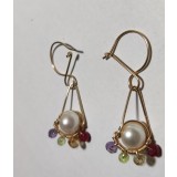 B98b. Cercei Rococo, rubin citrin ametist peridot Goldfilled, Multicolor, 3 cm