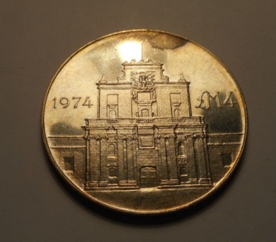 Malta 4 Lire Liri Pounds 1975 UNC Tiraj 24000 foto