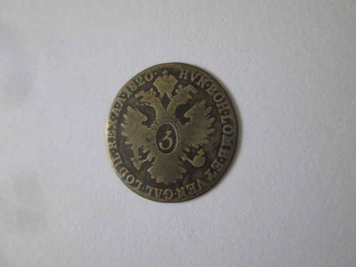 Austro-Ungaria/Boemia/Lombardia/Venetia 3 Kreuzer 1820 argint cu patina frumoasa