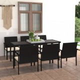 vidaXL Set mobilier de grădină, 7 piese, negru, poliratan 3065709